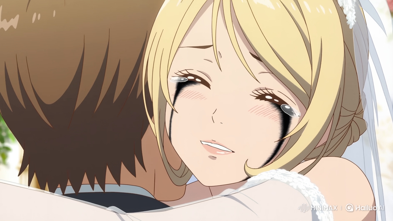 Anime Bride Cries Joyful Tears at Wedding Embrace