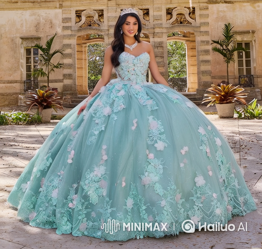 Graceful Young Woman in Ball Gown Stumbles on Uneven Patio