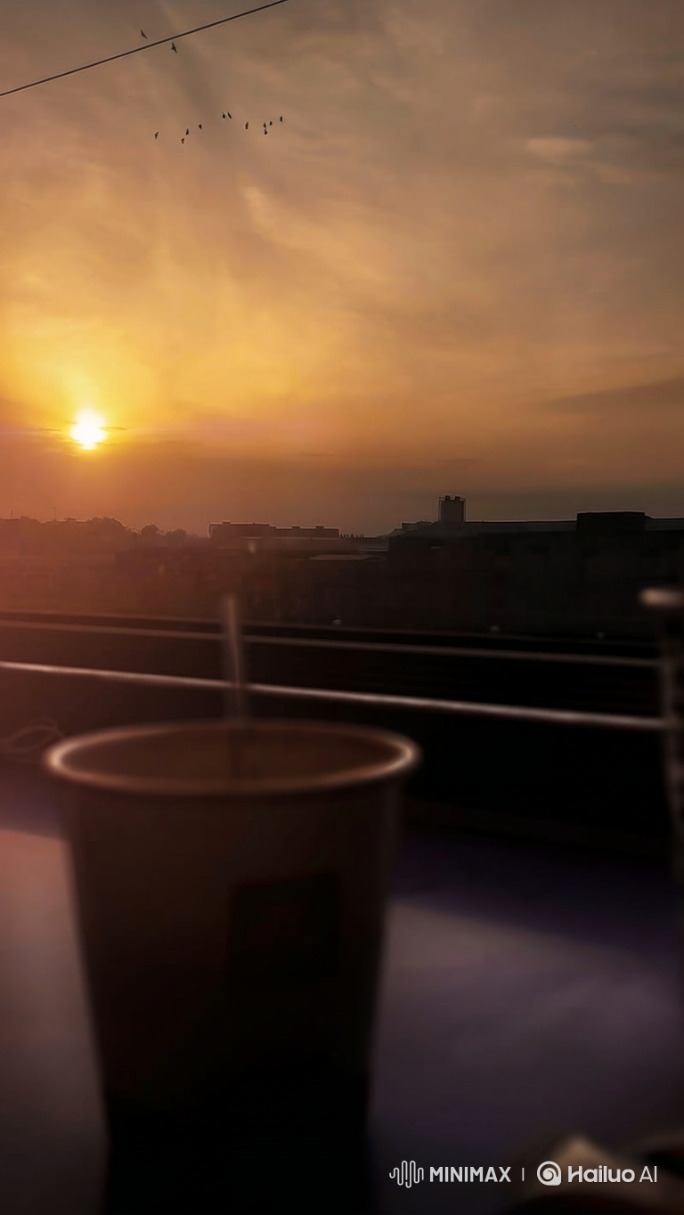 Morning Coffee with a View: Sunrise Over Cityscape