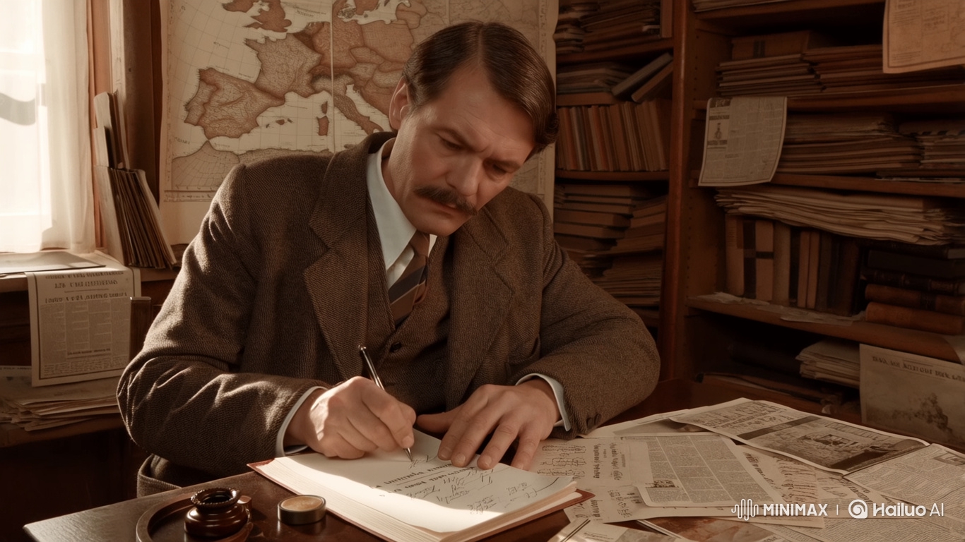 Historian Julián Juderías Writes in His Study