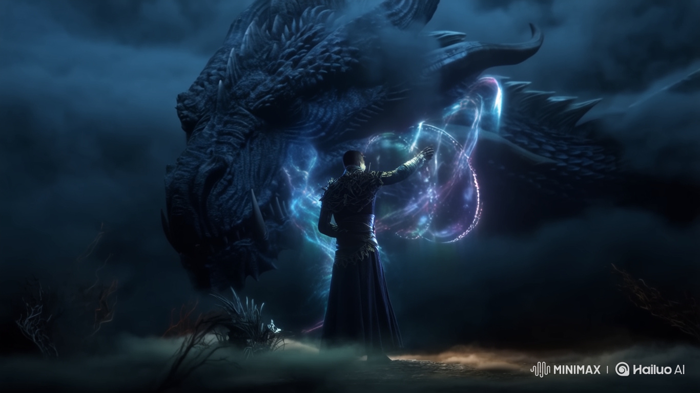 Sorcerer Conjures Spell Amidst Ancient Dragon's Emergence