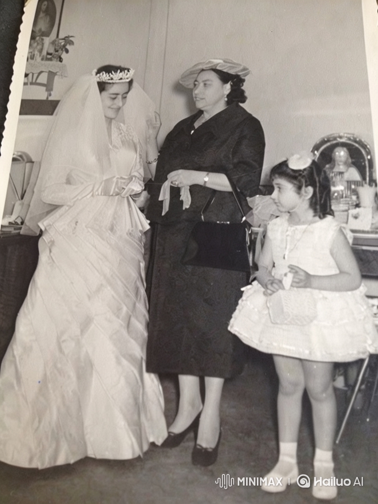 Vintage Wedding Scene: Bride's Joyful Smile Captured