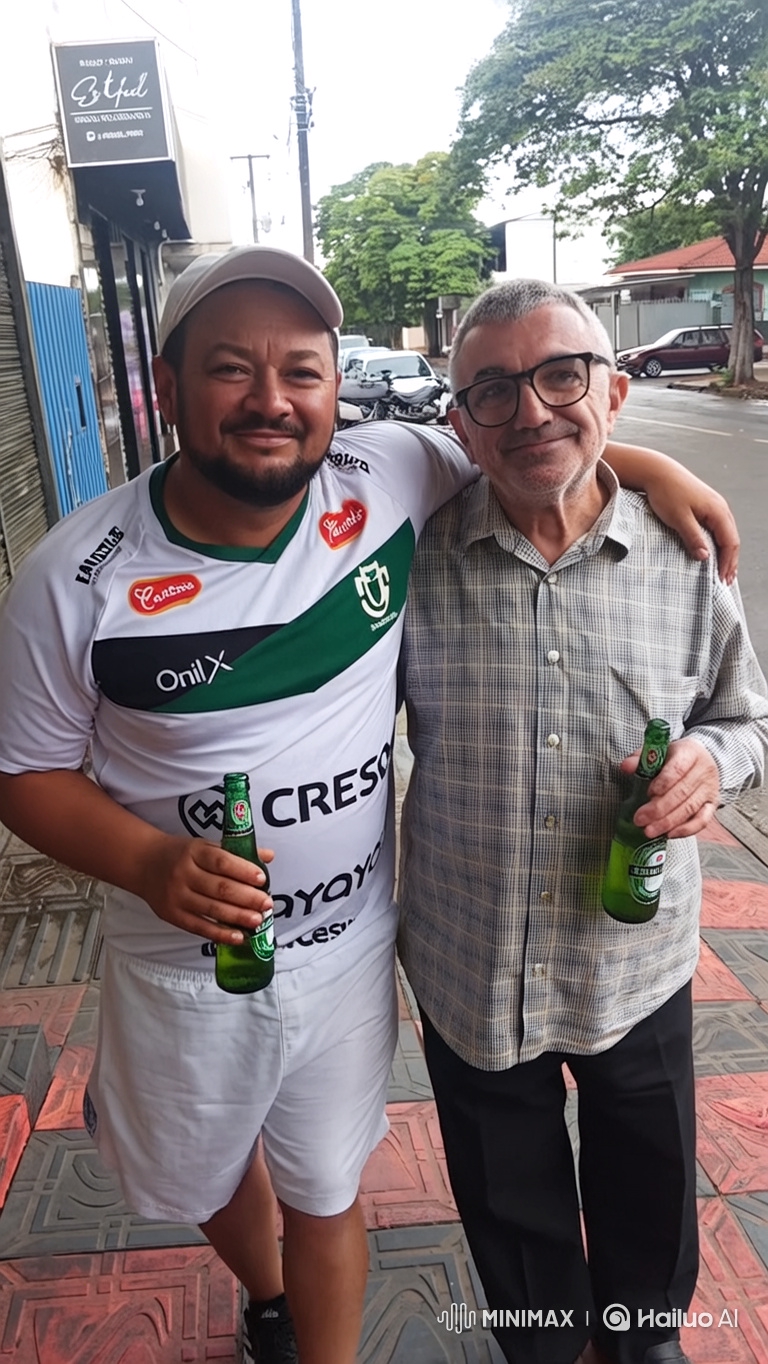 Joyful Father-Son Celebration on Sidewalk