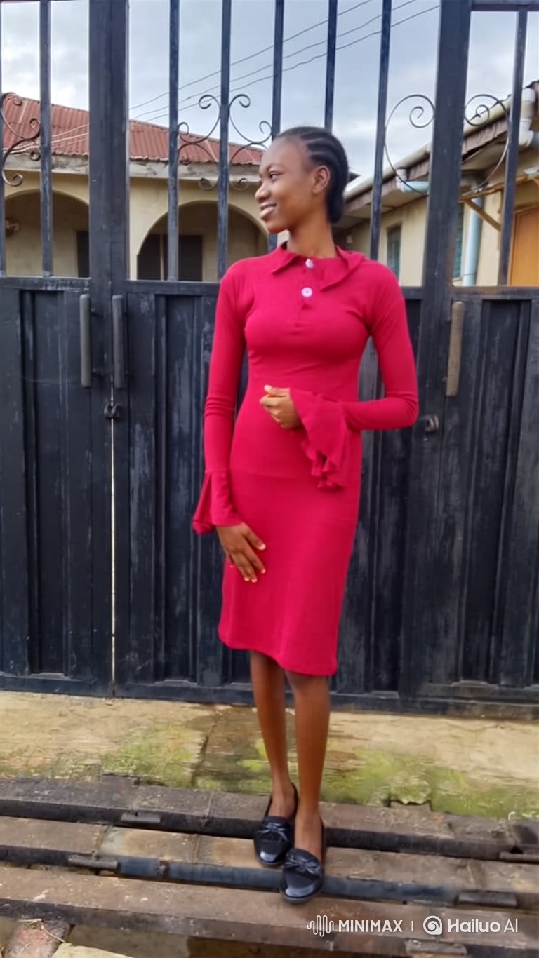 Young Woman in Red Dress Enters Luxury Car