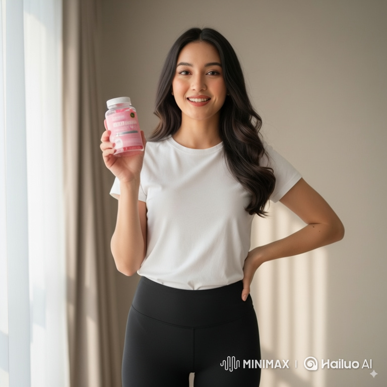 Young Woman Endorses Beauty Supplements with Warmth