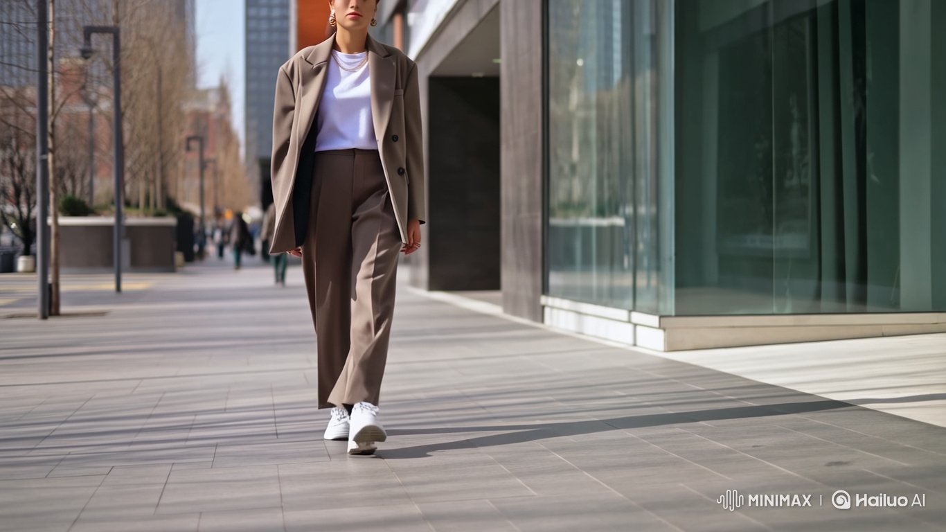 Fashion-forward Model Showcases Style on Urban Street