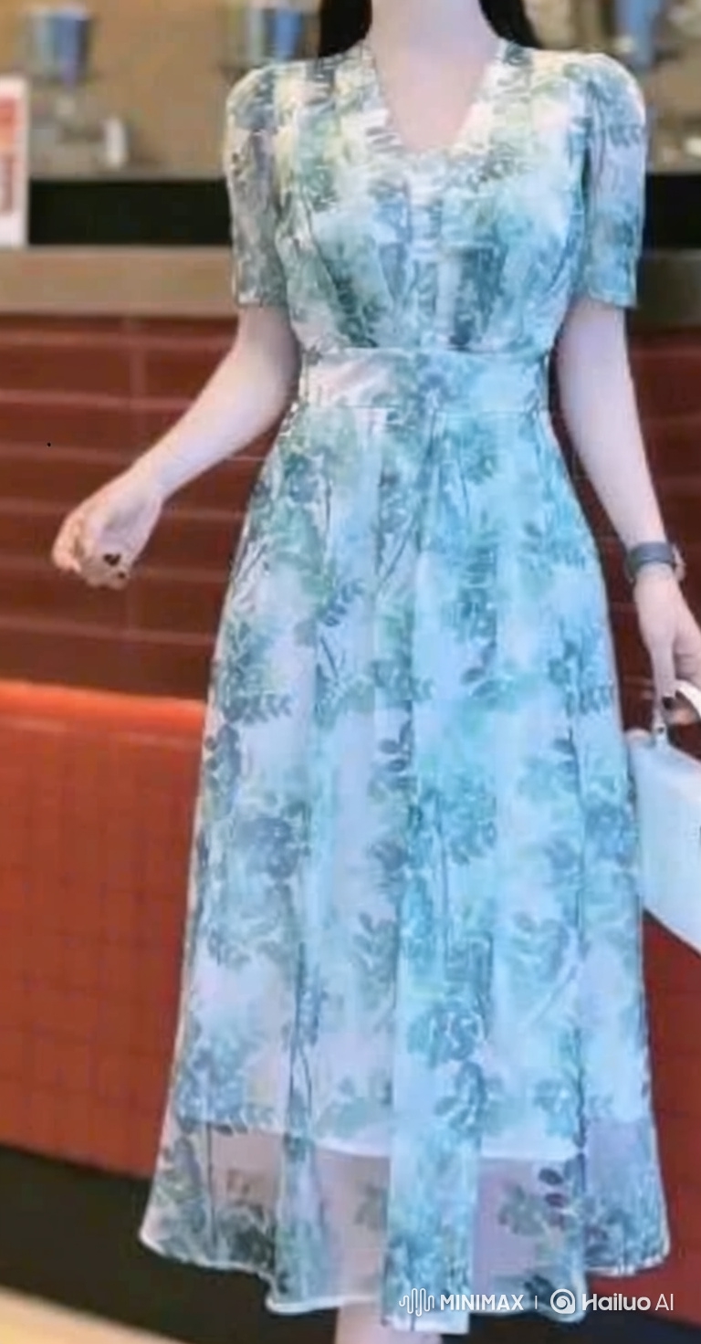 Vietnamese Woman in Floral Dress Struts in Park