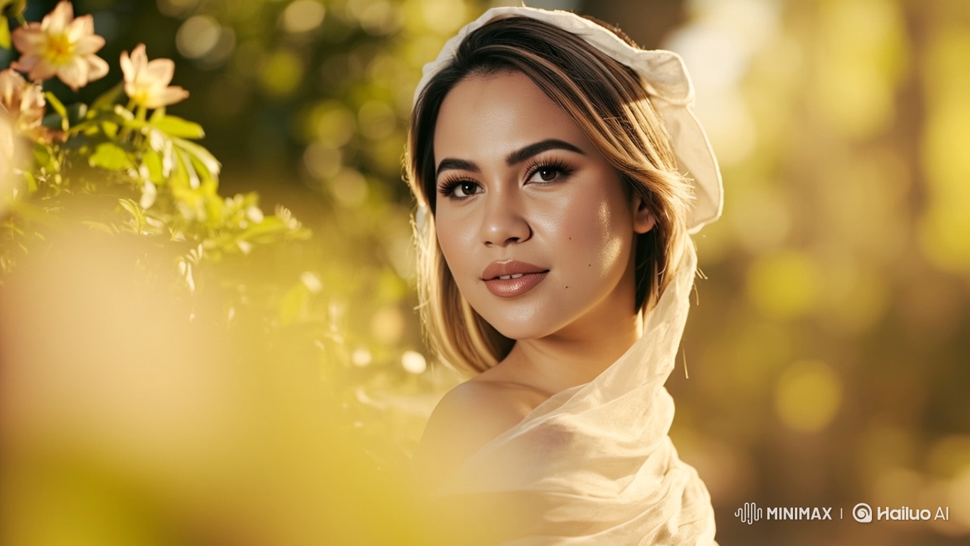 Sunlit Garden Portrait: Woman's Serene Smile