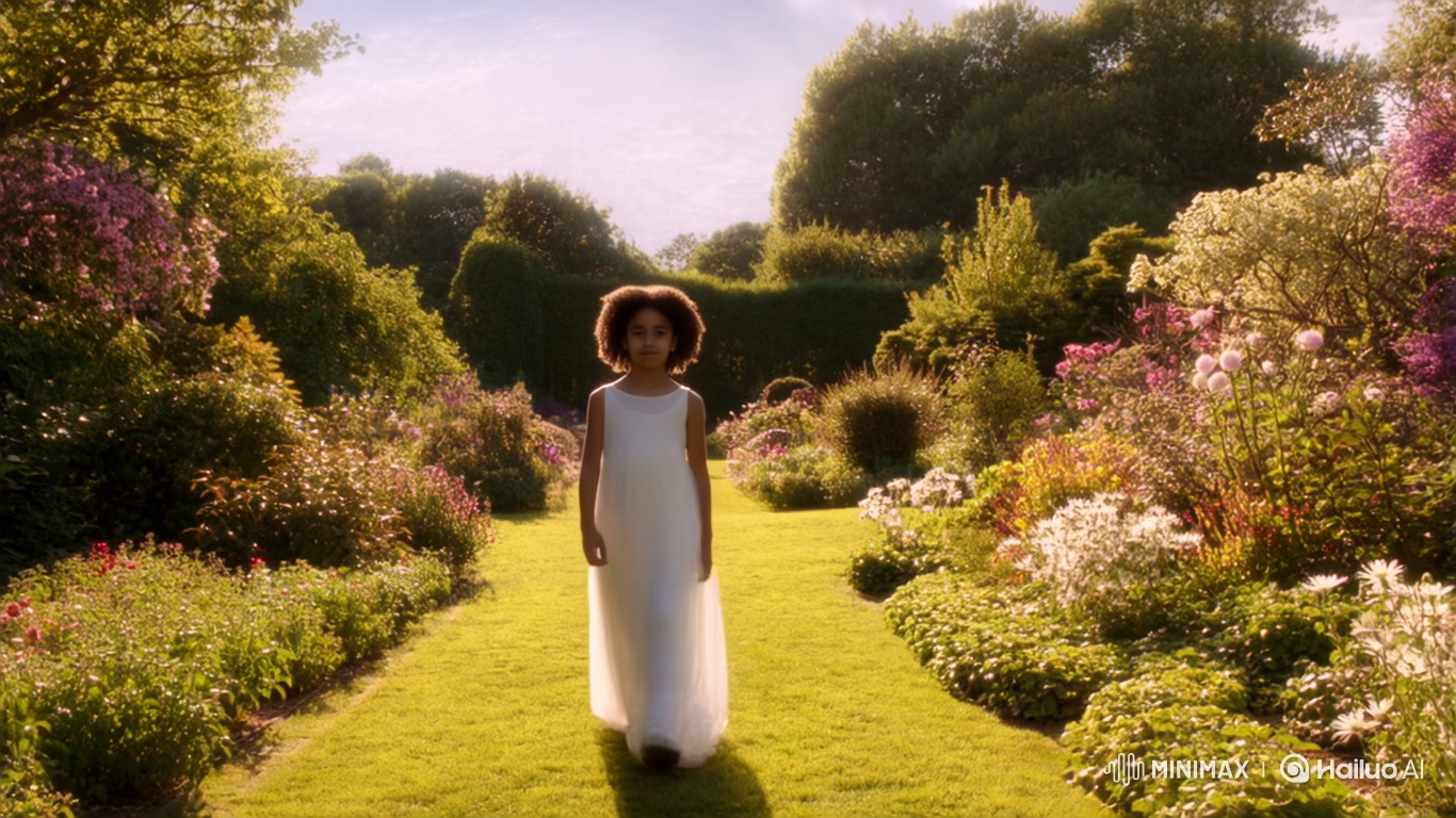 Girl in White Gown Walks Through Eden-Like Garden