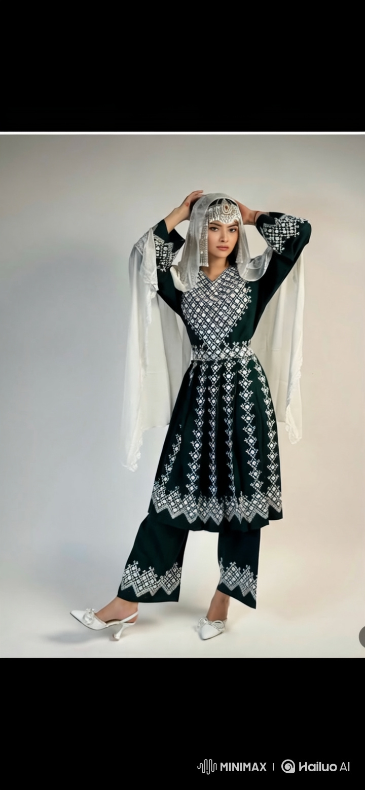 Fashion Model Showcases Elegant Green Ensemble