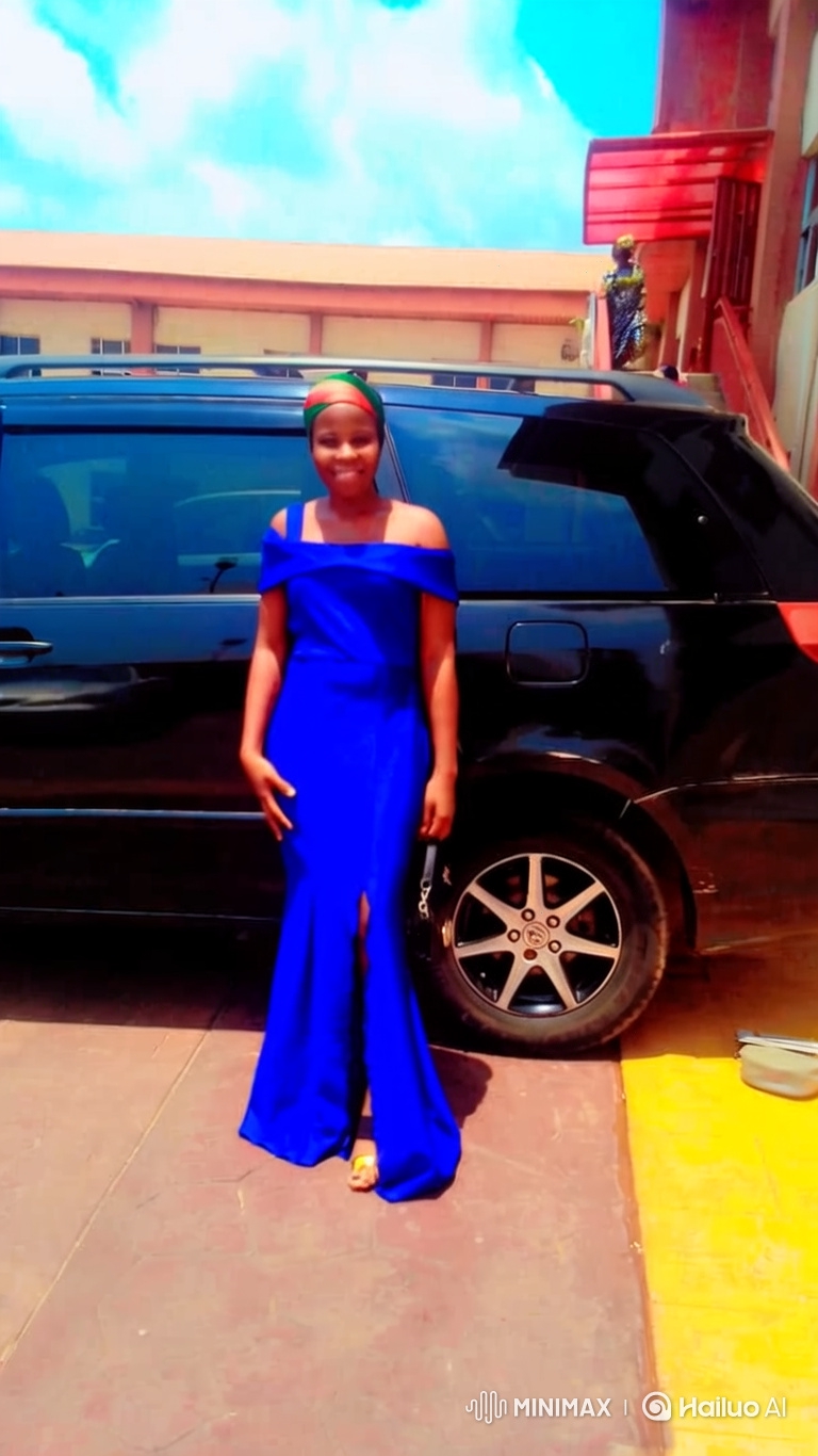 Young Woman in Royal Blue Gown Smiles Brightly