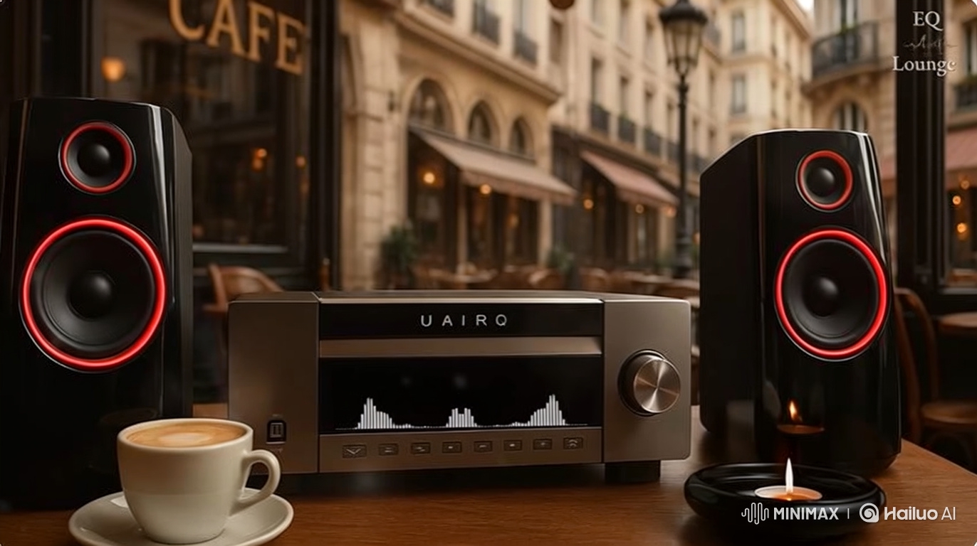 Modern Audio Setup in a Cozy Outdoor Cafe Setting