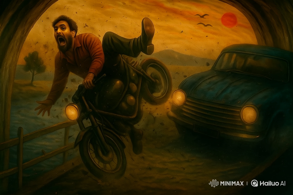 High-Intensity Slow-Motion Motorcycle Crash Scene