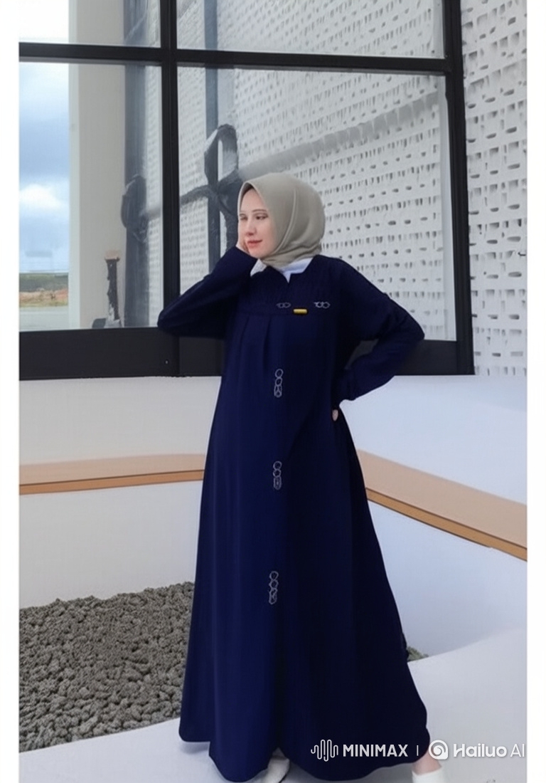 Woman in Navy Dress and Hijab Poses Gracefully
