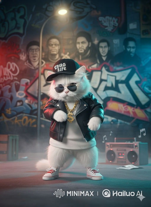 Hyper-Realistic Cat Performs Hip-Hop Dance in Neon City