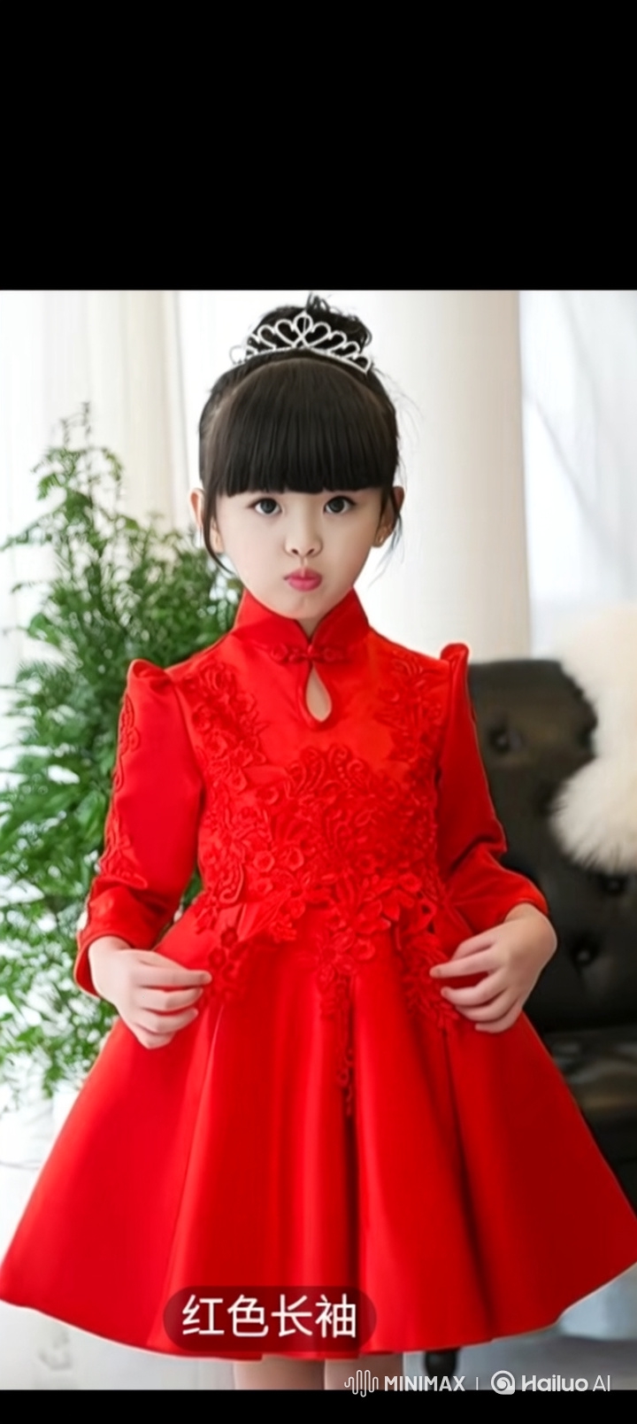 Young Girl in Red Dress Spins Joyfully Indoors