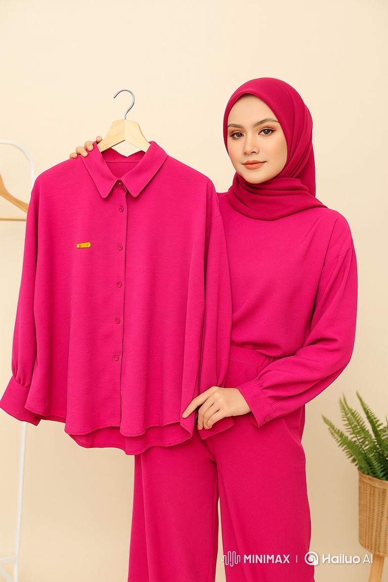 Fashion Presentation: Stylish Woman Showcases Magenta Outfit