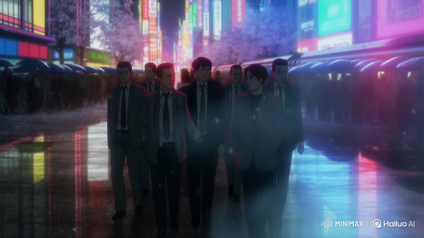 Determined Walkers in Rainy Neon Tokyo