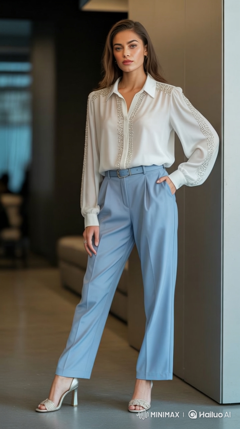 Female Model Showcases Fashionable Outfit in Studio