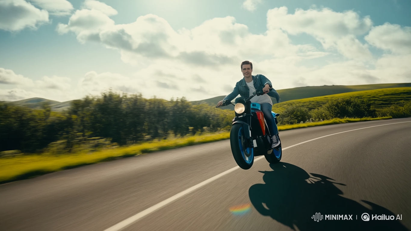 Young Man Performing Wheelie on Scenic Hill Road