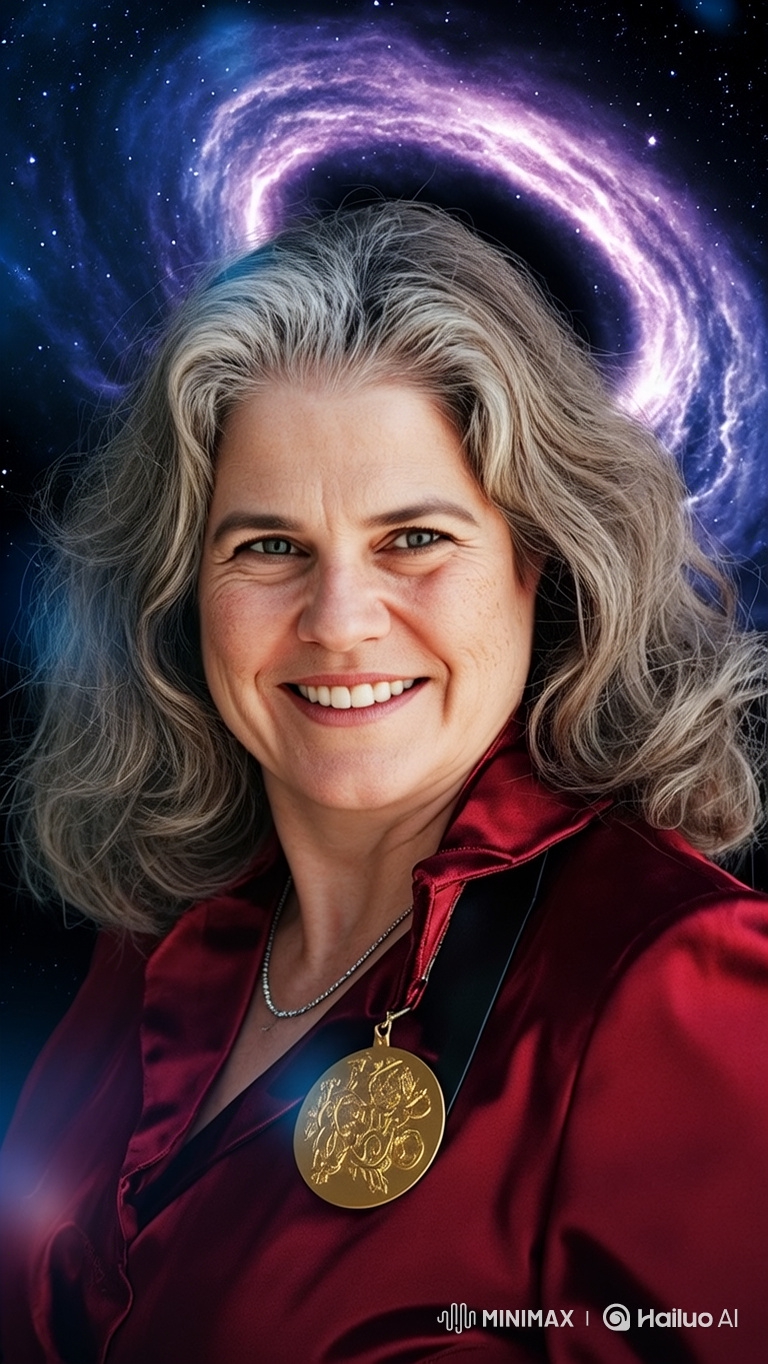 Portrait of a Confident Woman Amidst a Cosmic Background