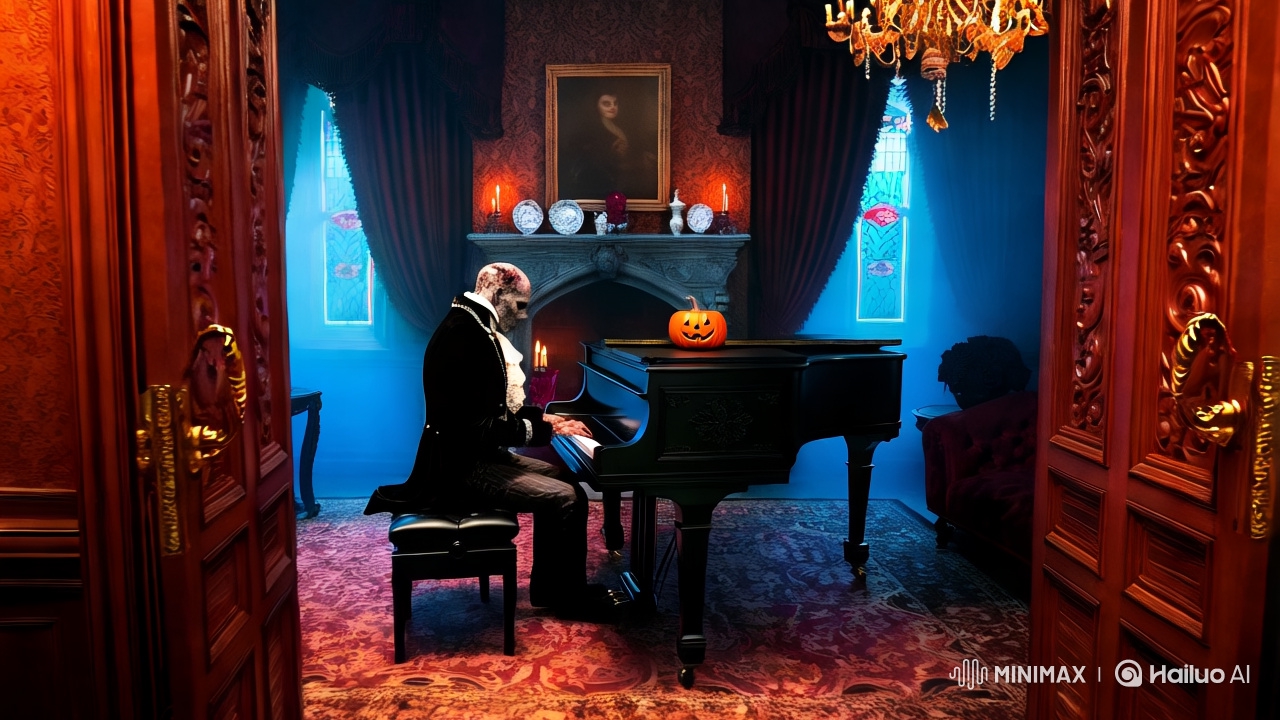Gothic Horror Piano Performance in Victorian Mansion