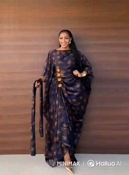 Graceful Woman in Blue Dress with Sash Dance