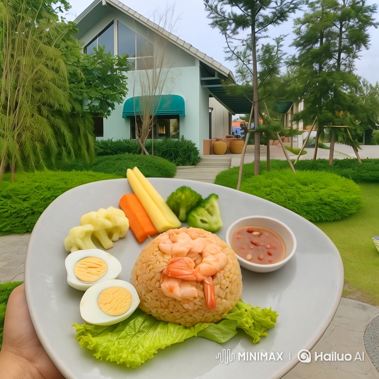 Magical Aerial Shot of Shrimp Fried Rice with Vegetables