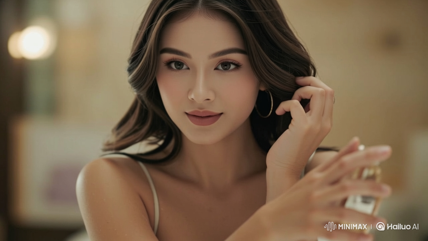 Woman's Elegant Morning Beauty Routine with Fragrance Finishing Touch