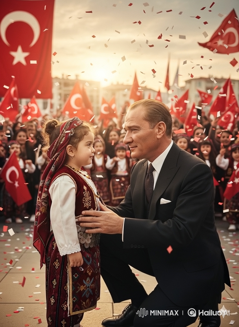 Father and Daughter Embrace Amid Confetti in Bustling Square