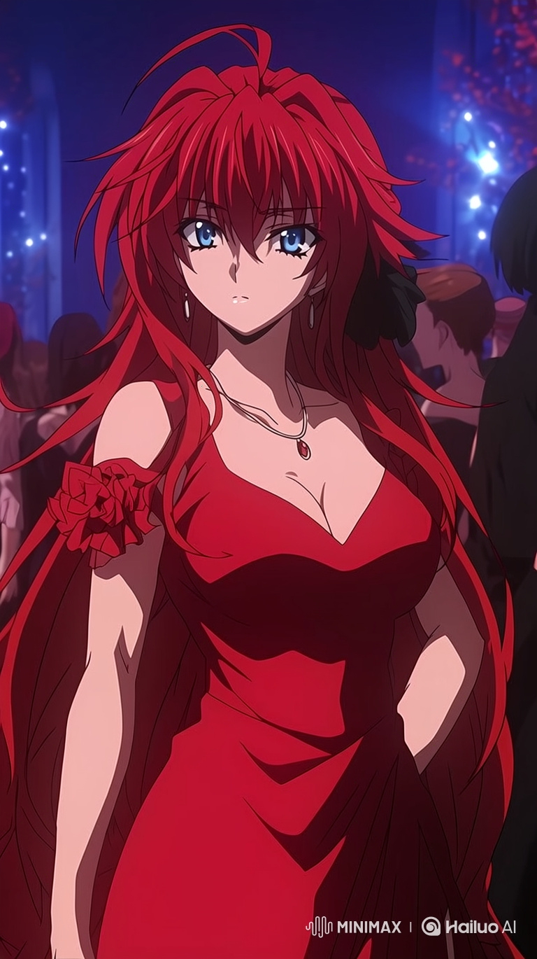 Elegant Woman in Red Gown at Opulent Ballroom