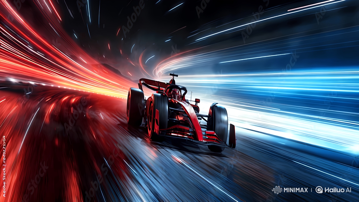 Futuristic F1 Car Drifts Through Neon Light Tunnel at Night