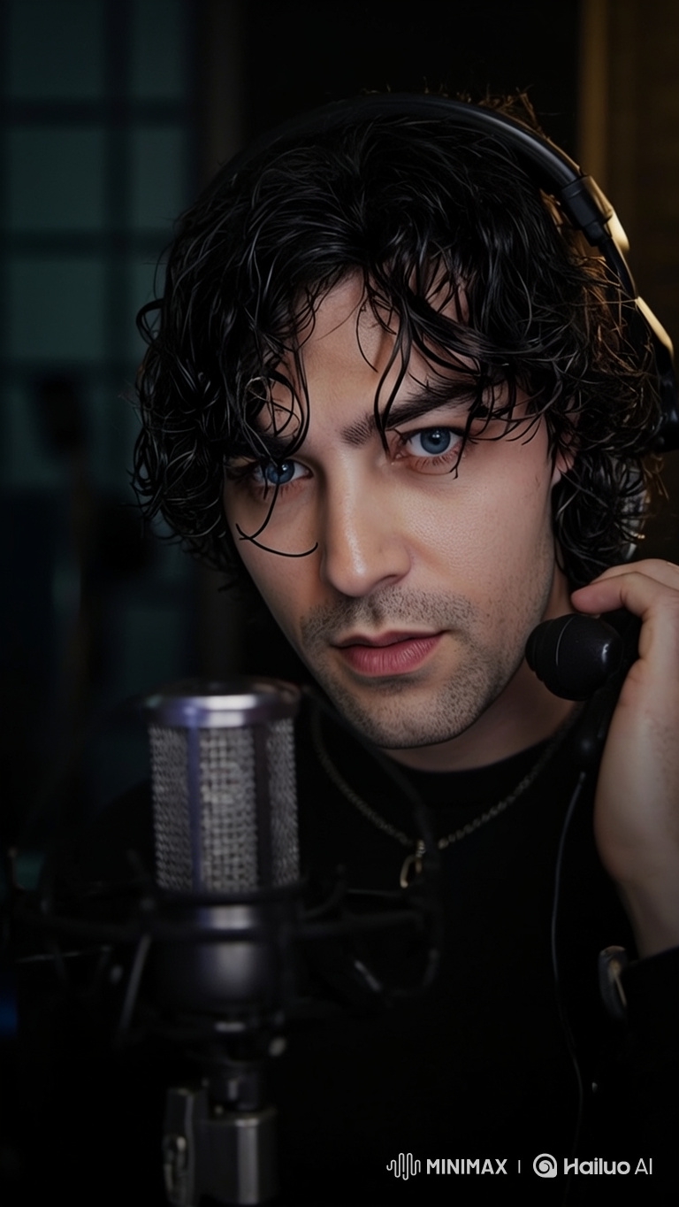 Music Studio: Close-up of Man with Microphone