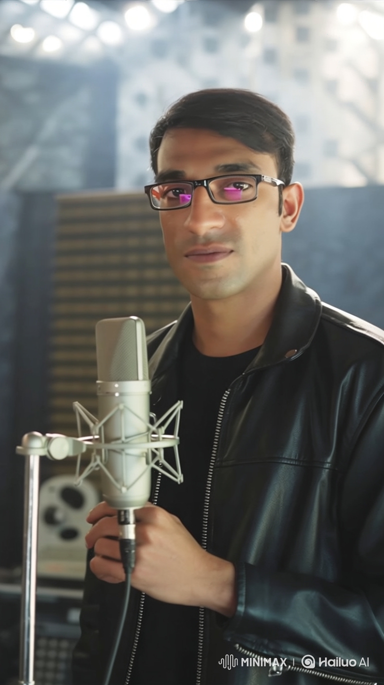 Music Studio Portrait: Focused Singer Preparing to Perform