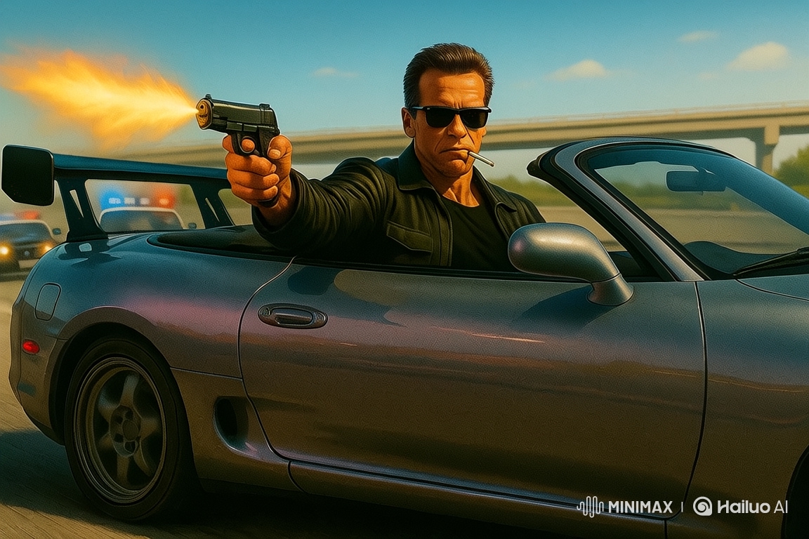 80s Action Hero Chase: Car Chase with Gun Battle
