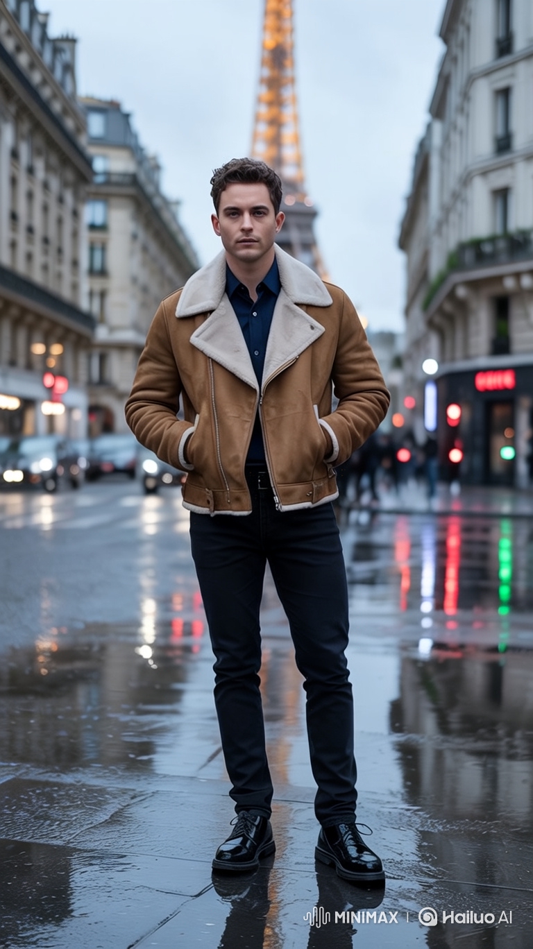 Stylish Man Showcased in Parisian Evening Setting