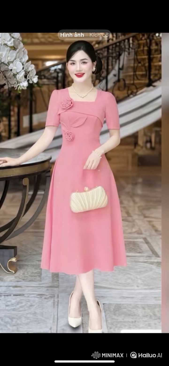 Elegant Woman in Pink Dress Walks Through Hall