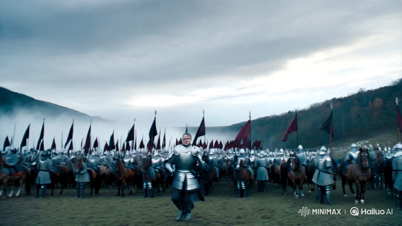 Stormy Valley Dawn: Epic Battle in Cinematic Majesty