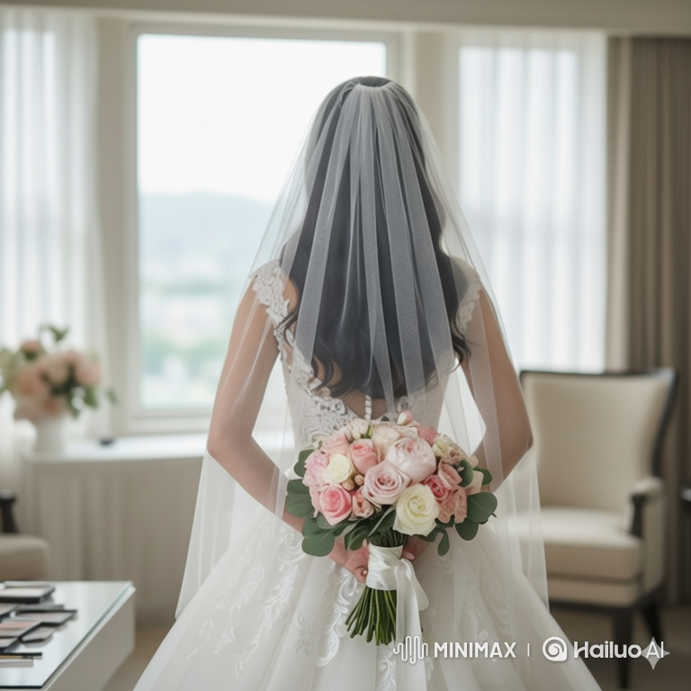 Elegant Bride in Lace Gown Anticipates Wedding Moment