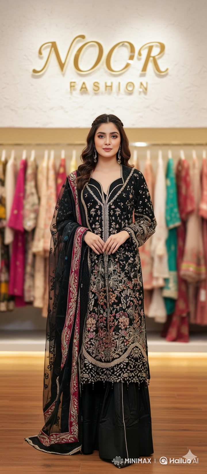 Fashion Boutique Video with Graceful Model and Embroidered Ensemble