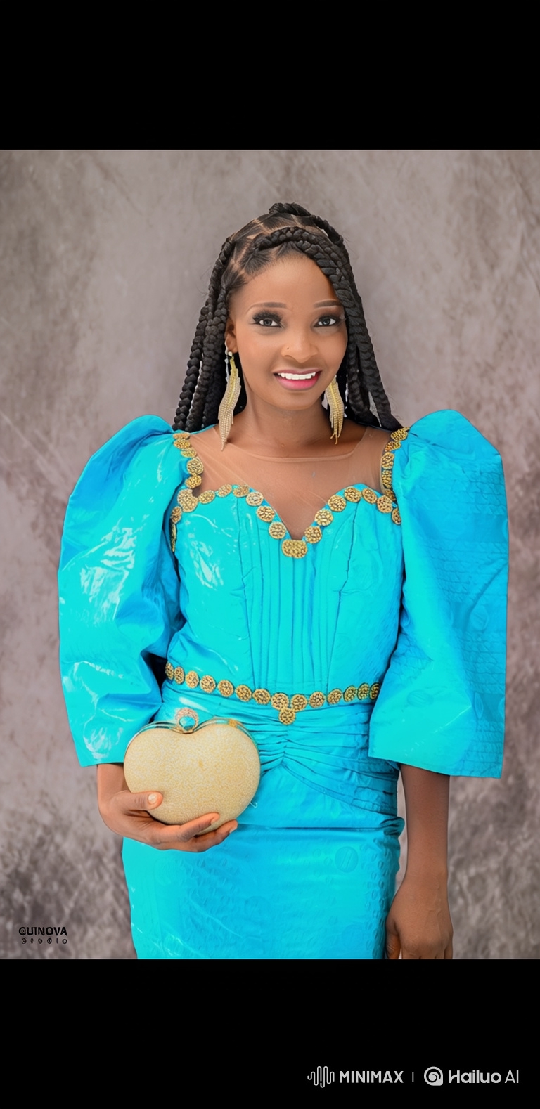 Elegant Woman in Turquoise Dress Struts with Dynamic Lighting