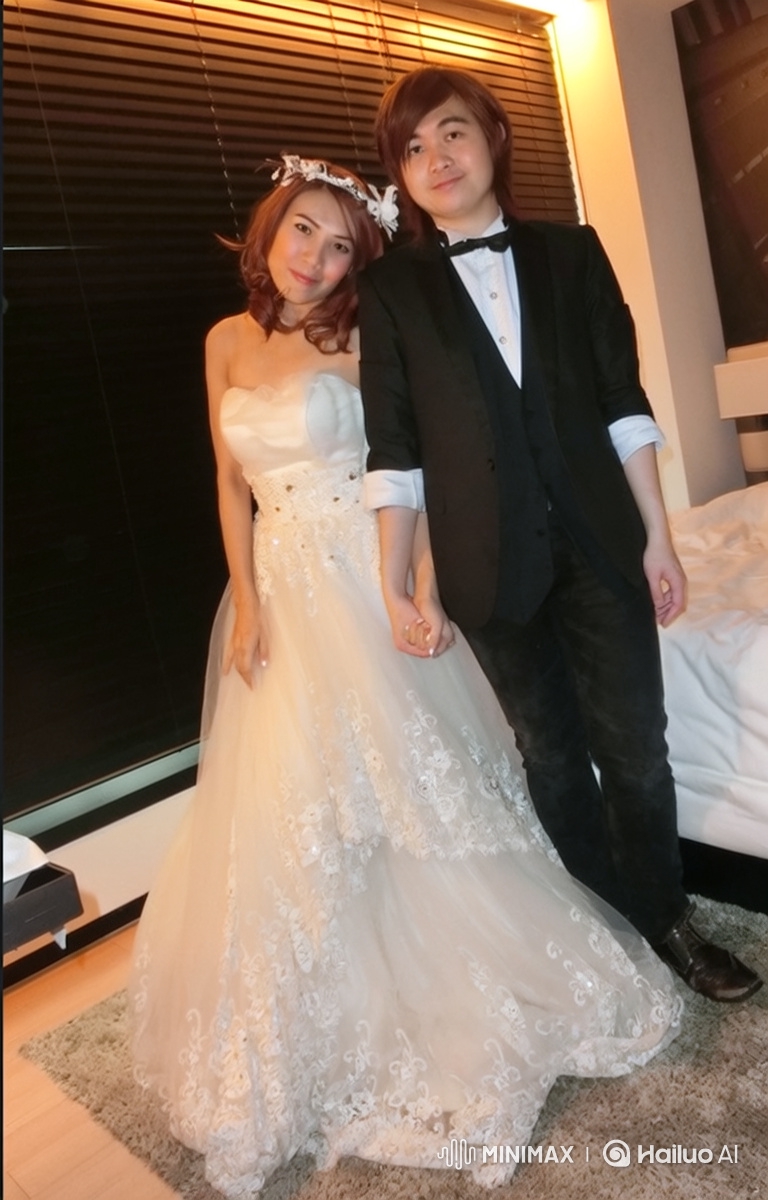 Couple in Wedding Attire Gracefully Waltz in Bedroom
