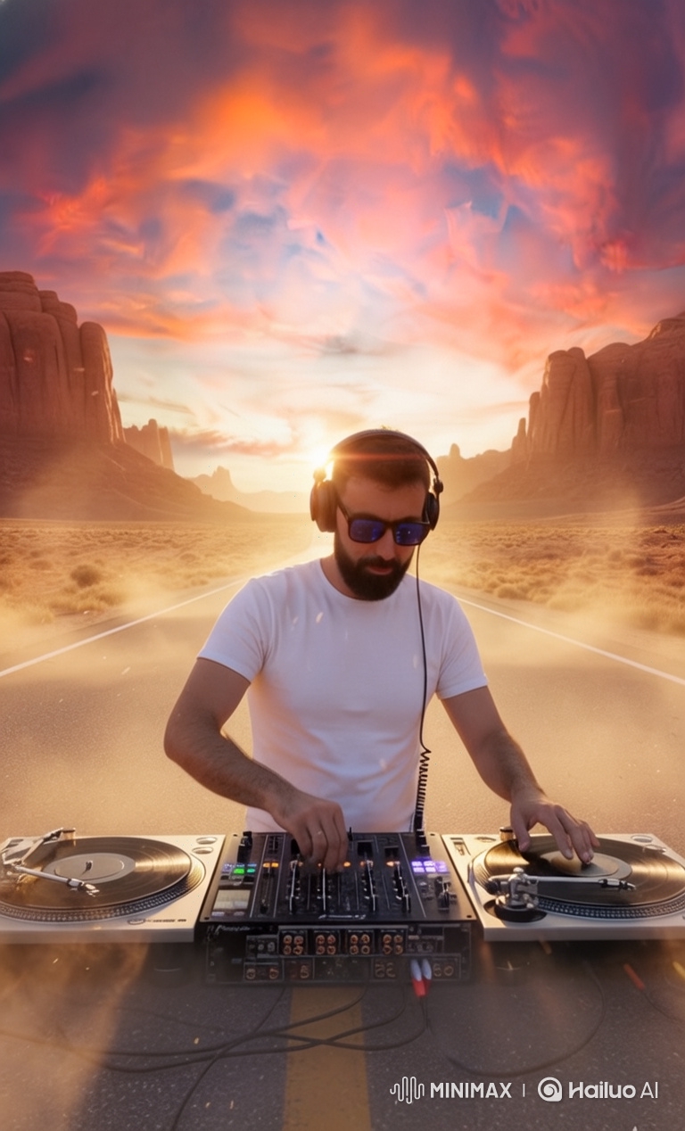 DJ's Epic Sunset Performance on Desert Highway