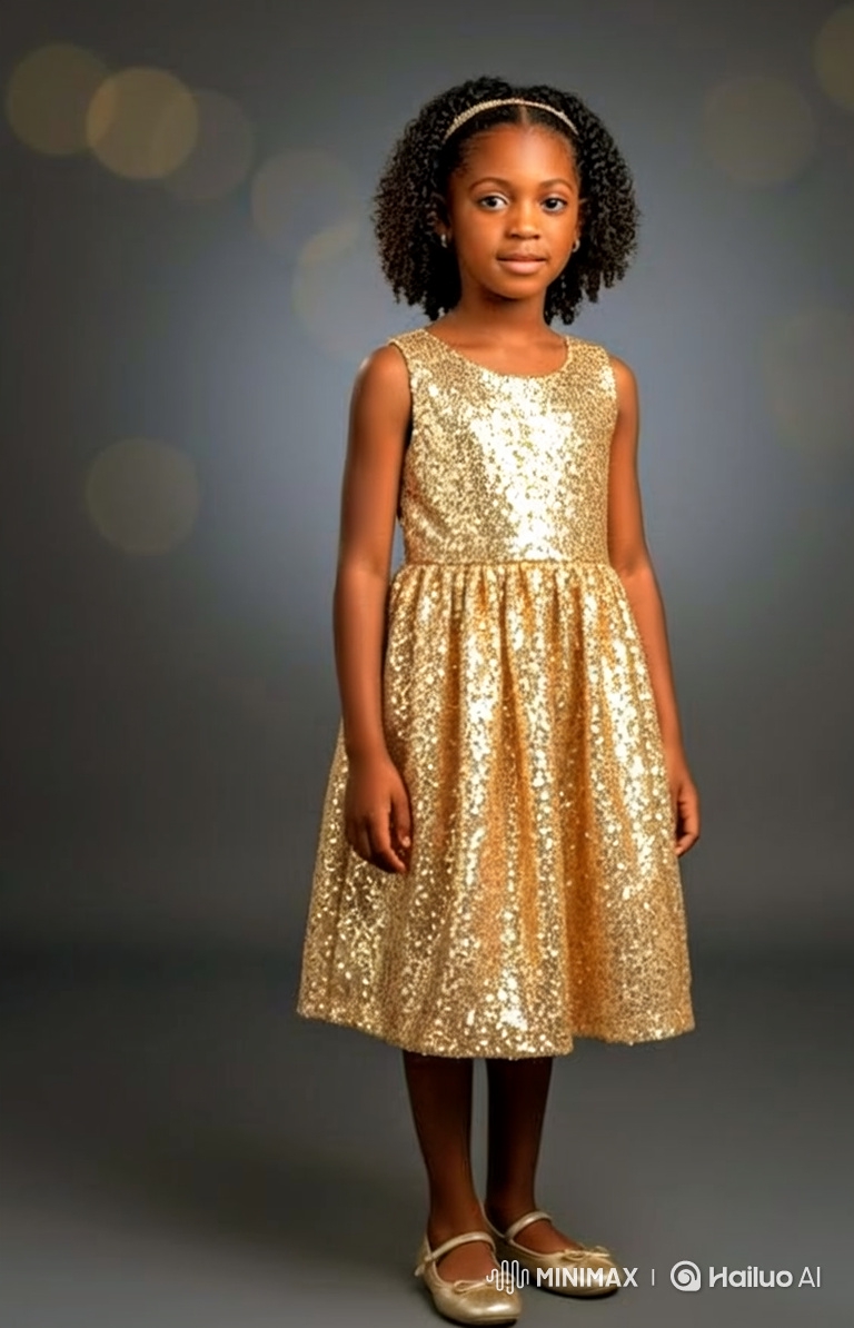 Young Girl in Gold Sequin Dress Performs Elegant Dance