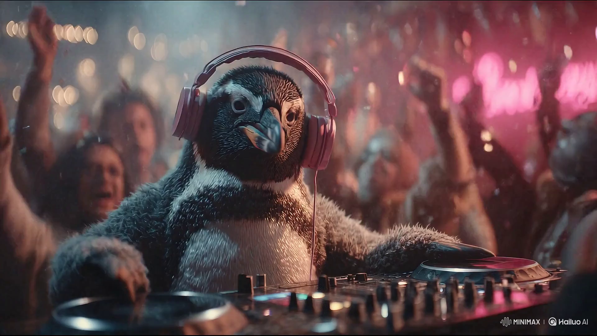 Penguin DJ: Cinematic Close-Up at Club
