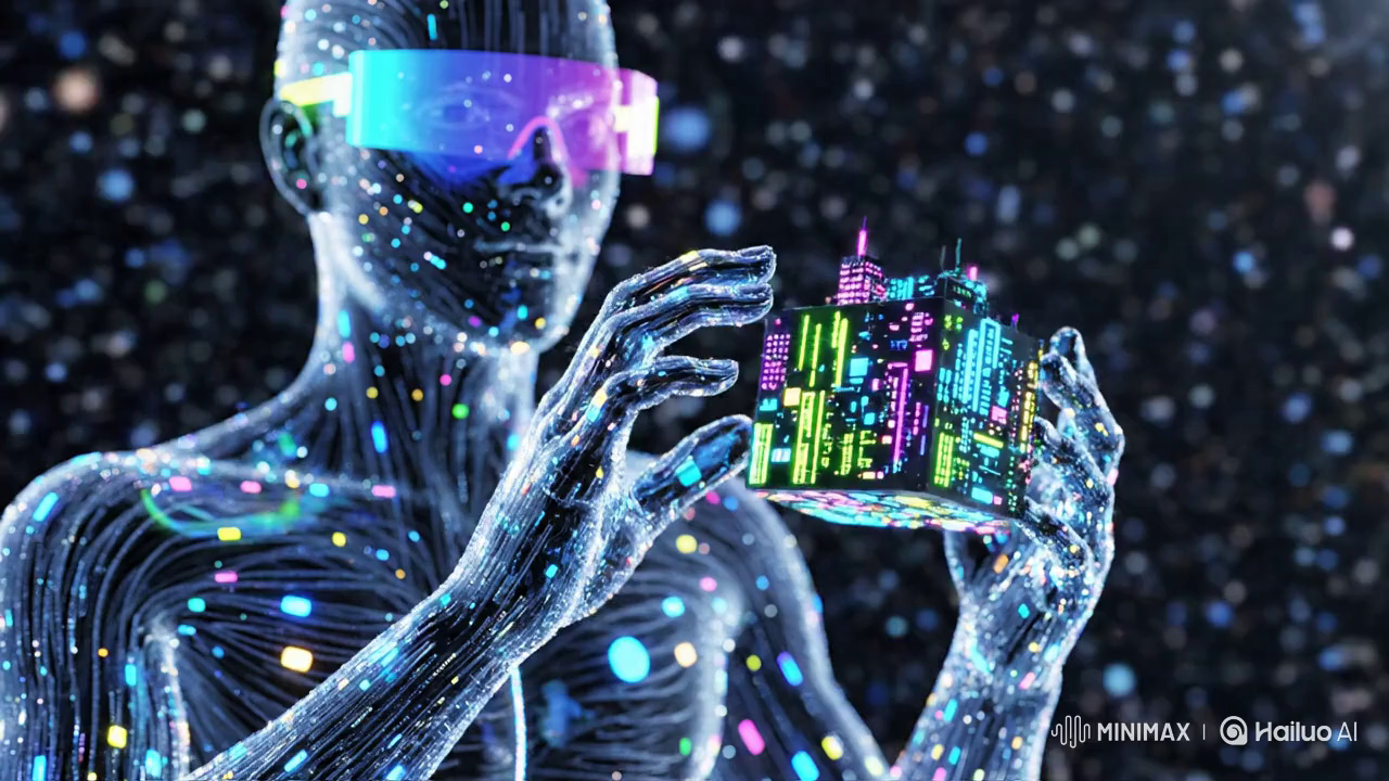 Cyber-Futuristic Hologram with Dynamic City Cube in 8K Cinematic Loop