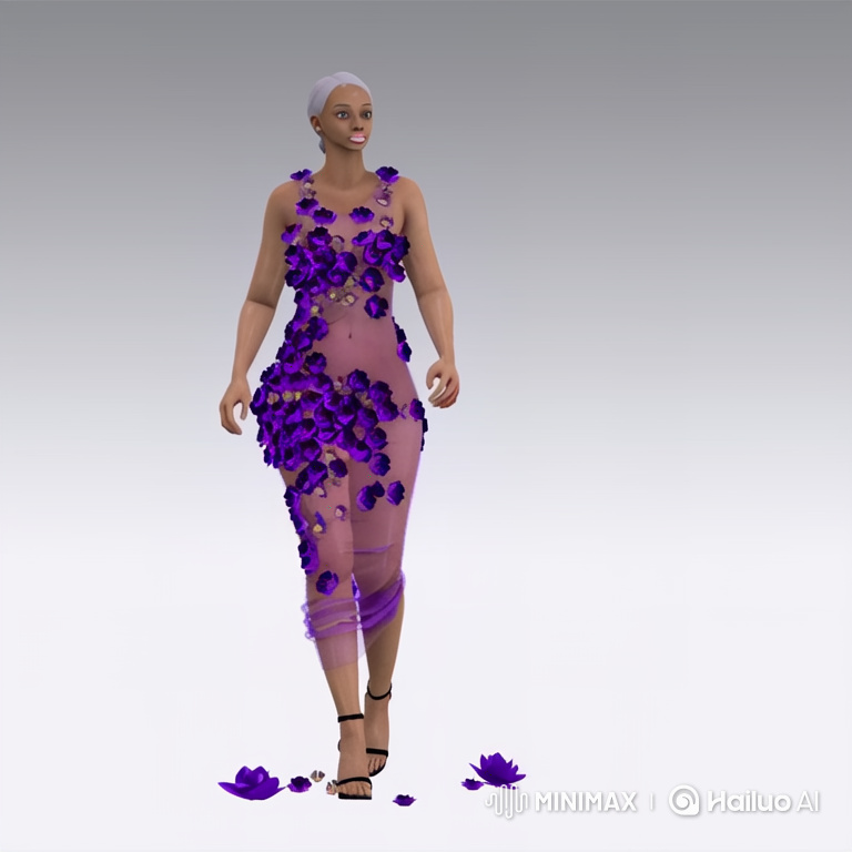 Model Walks in Flowery Sheer Outfit, Leaving Trails