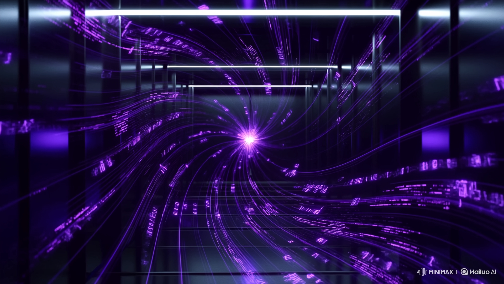 Digital Cathedral: Data Vortex Converges into Glowing Aperture