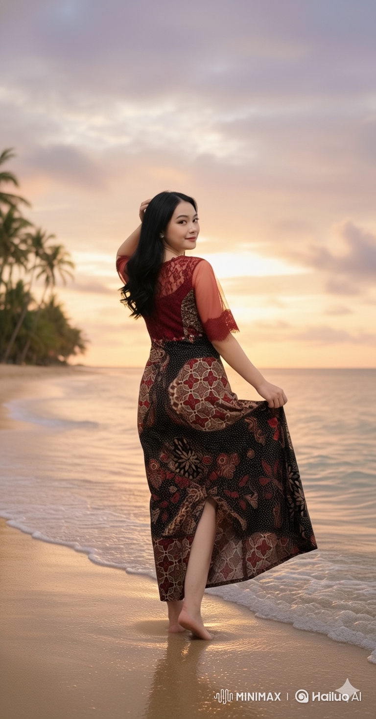 Woman in Elegant Dress Spins on Beach at Sunset