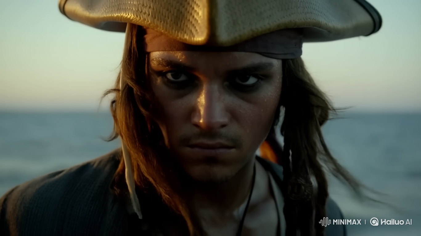 Determined Pirate's Focused Gaze Amidst Golden Hour's Drama